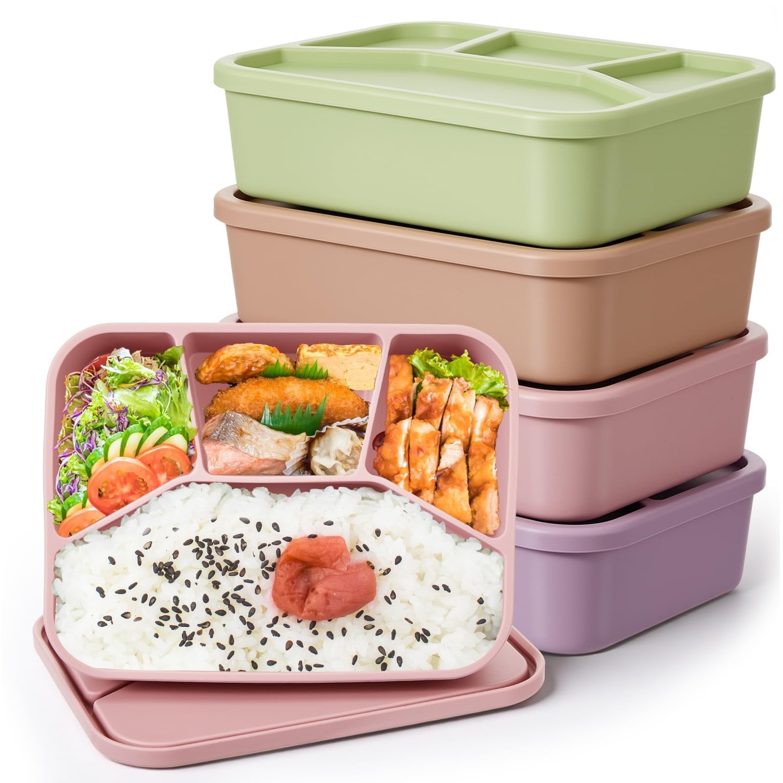 Ziliny 4-piece silicone bento lunch containers with leak-proof lids, reusable and smooth for easy packing and storage.