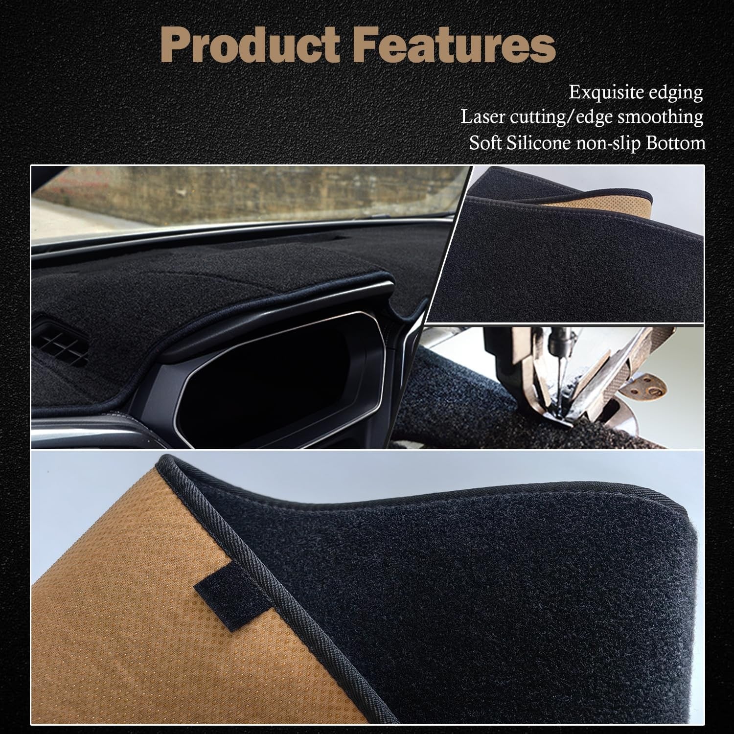 KEYOOG dash mat for Infiniti FX35, FX37, and QX70 shown on dashboard, designed to protect and decorate vehicle interior.