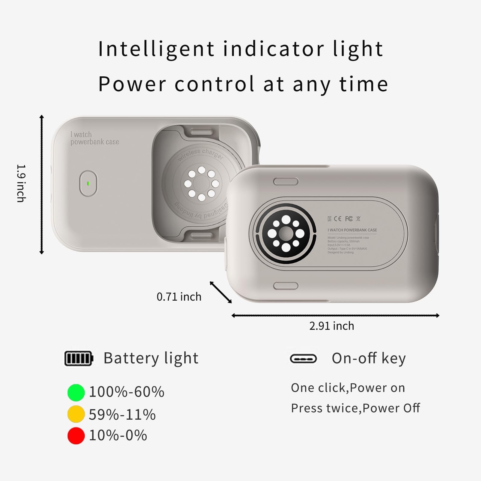 Evacu Apple Watch fast charging portable power bank with 1200mAh capacity, compact travel charger, and lightweight design.