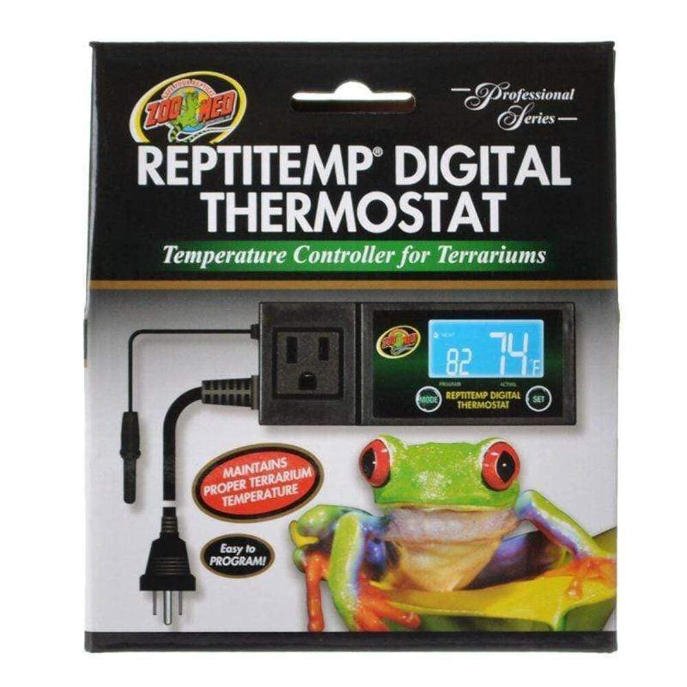 Zoo Med REPTITEMP DIG thermostat with digital display for controlling reptile heat sources.