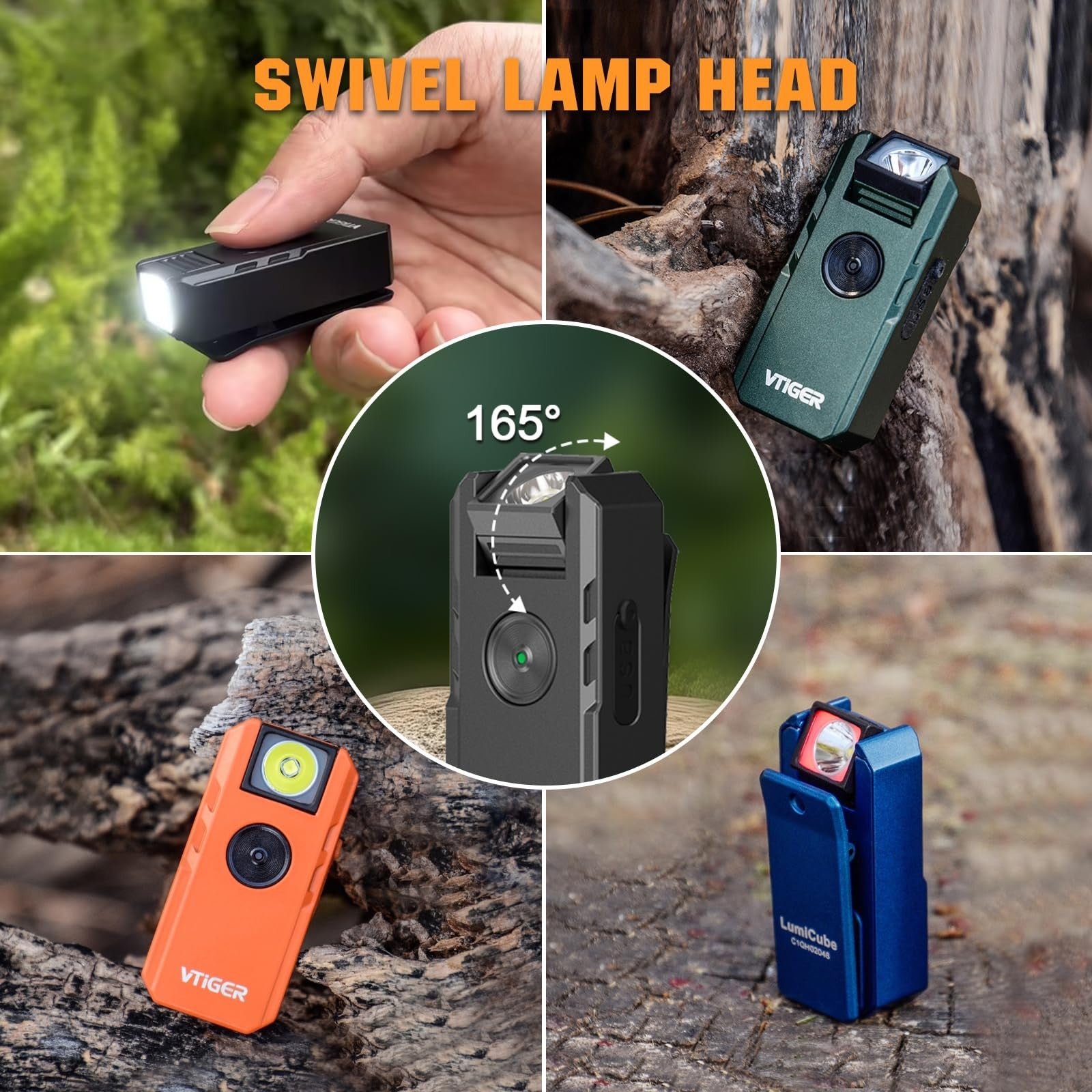 VTIGER C1 rechargeable EDC flashlight with clip, 1300 lumens, compact portable design, suitable for outdoor and everyday use.