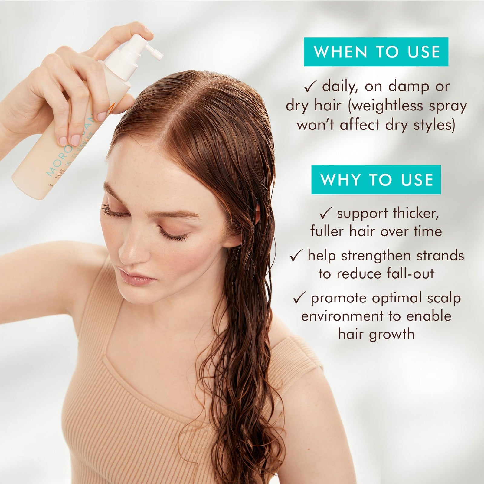 Moroccanoil Revitalizing Scalp Tonic Treatment bottle for thinning hair, with applicator brush and clear label on white background.