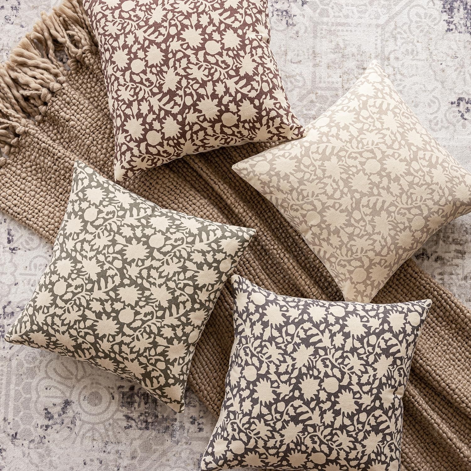 Foindtower set of 2 decorative floral throw pillow covers in neutral tones, perfect for farmhouse accent decor.