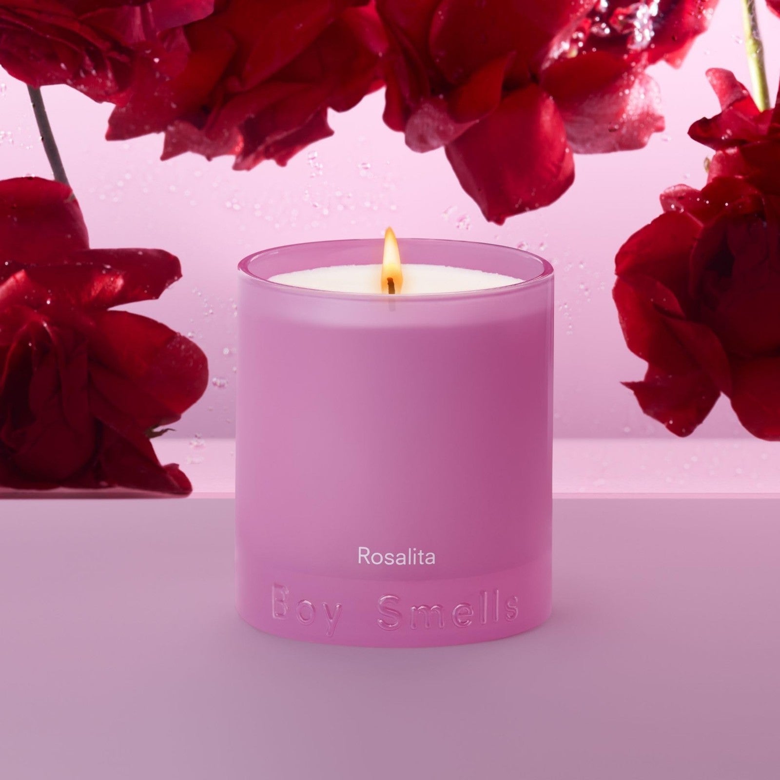 Boy Smells Rosalita Rose scented candle in an 8.5 oz glass jar, featuring a luxurious leather and floral fragrance.