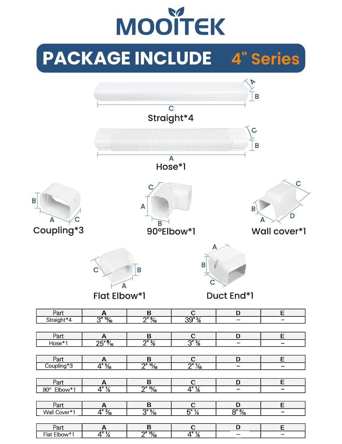 MOOITEK 13.5ft white PVC line set cover kit for mini split AC and heat pump system, showing protective cover on outdoor tubing.