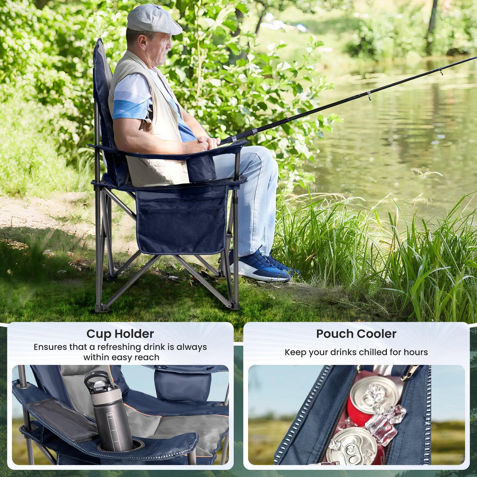 Foristrail oversized camping chair, heavy-duty portable folding chair with cup holder, ideal for outdoor outdoor camping and outdoor events