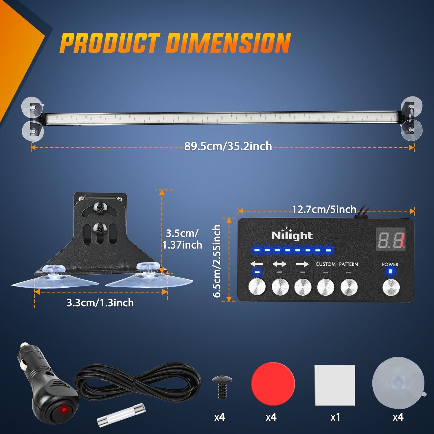Nilight 144LED traffic advisor strobe light bar with red emergency lights and control panel for vehicle safety and warning signals