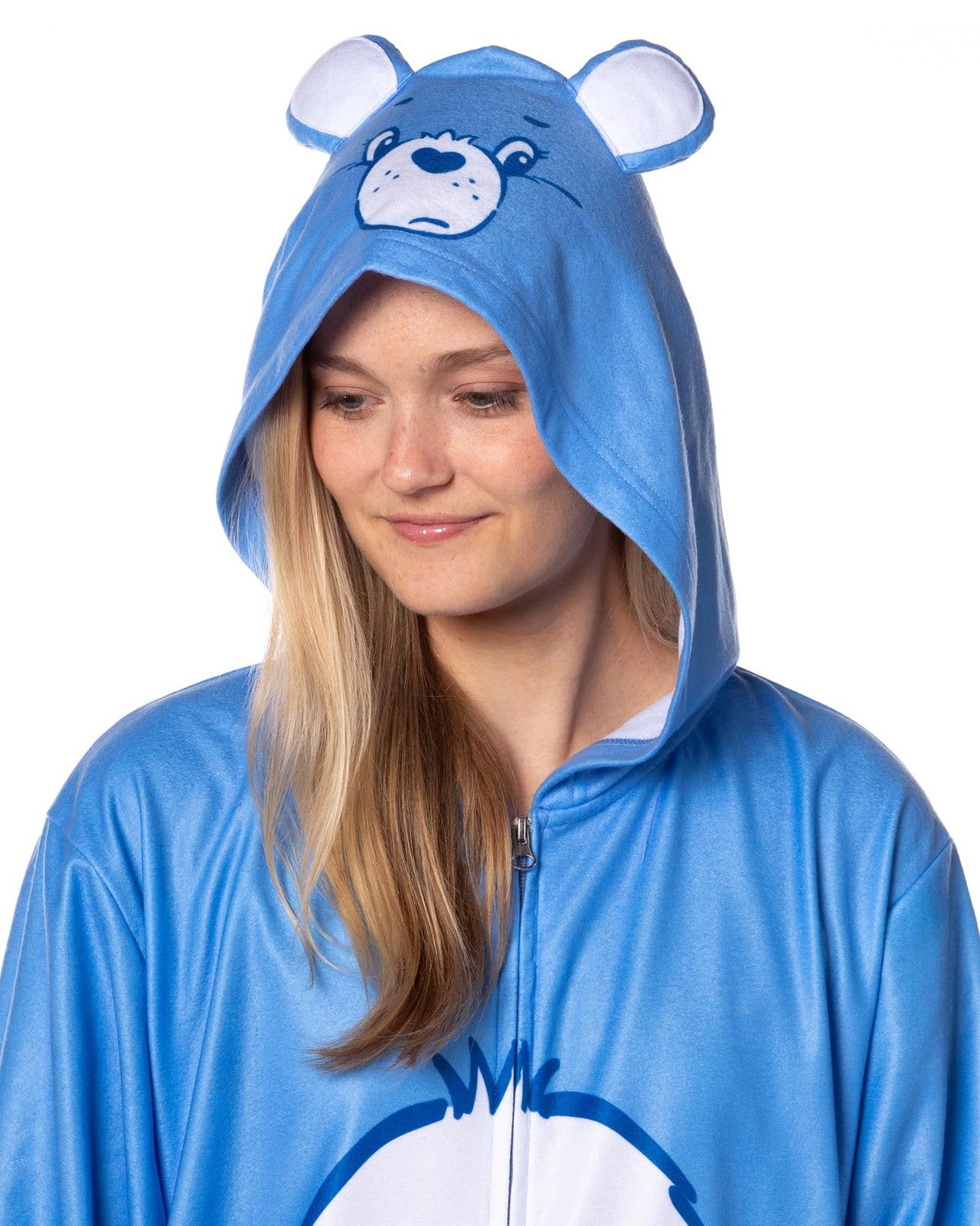 Mad Engine Care Bears hooded union suit one-piece pajama, footless costume with colorful Care Bears design and cozy hood.