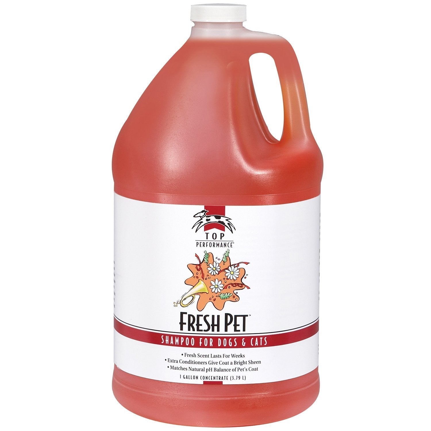 Top Performance Fresh Pet Shampoo in a 1-gallon bottle, pH-balanced pet grooming shampoo for dogs and cats.