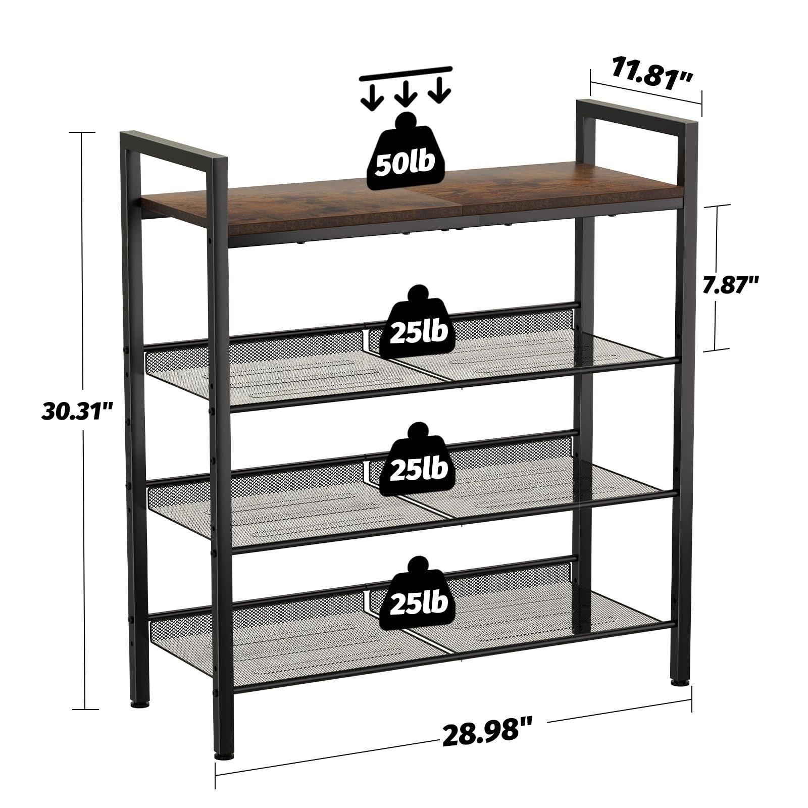 WIN4ALL 4-tier shoe rack for front door entrance, entryway organization, holds 12-16 pairs of shoes, durable metal design