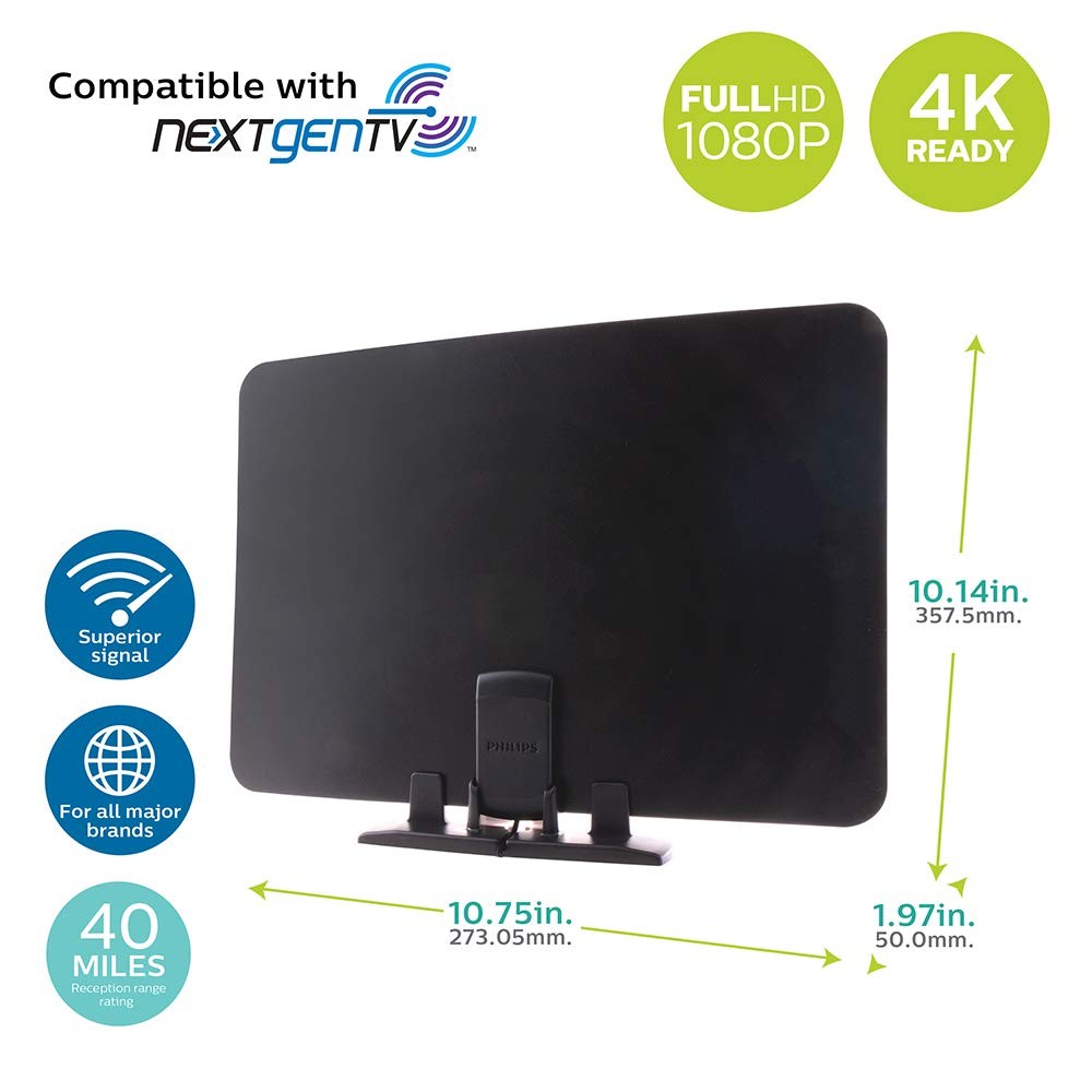 Philips indoor TV antenna with reversible black and white finish, designed for optimal home television reception.