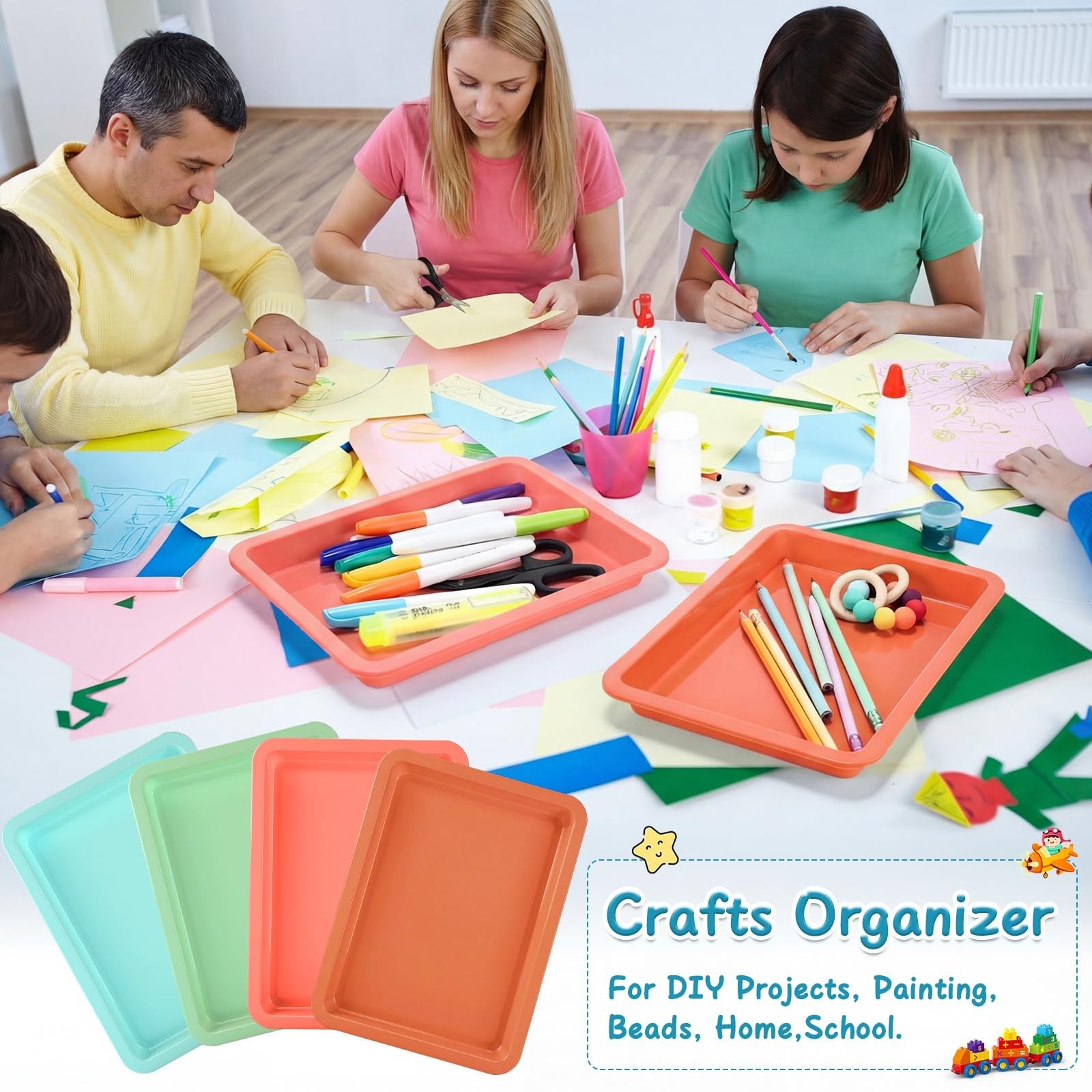 Set of 20 multicolor plastic art sand trays from Mimorou, stackable sensory activity trays for creative and sensory play.