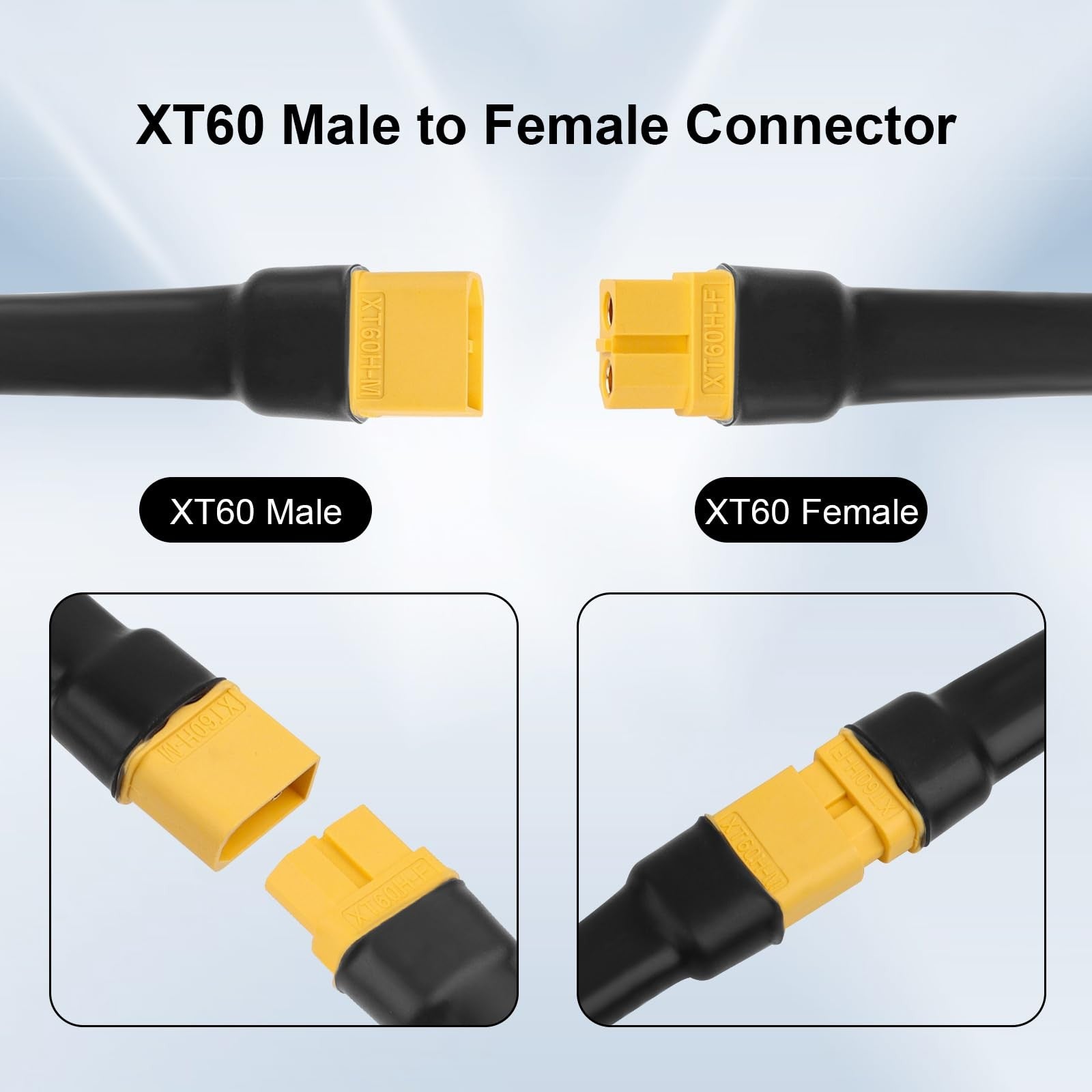 XRDS-RF XT60 Extension Cable 15FT 10AWG with tinned copper wire, XT60 male to female connector for RC and drone applications