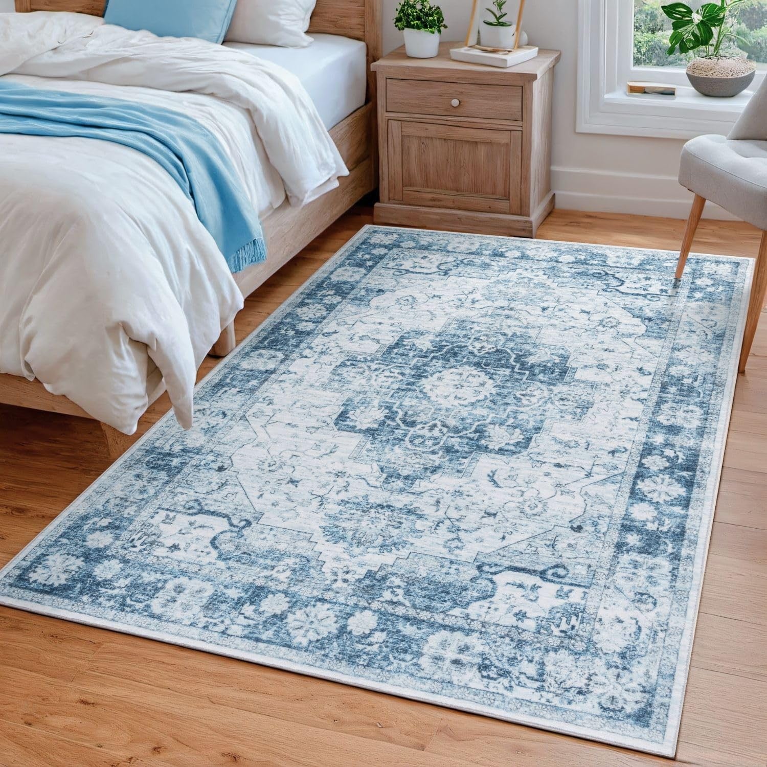 Syalife 5x7 washable area rug with ultra-soft texture, non-slip backing, low pile, and stain-resistant surface for cozy room decor