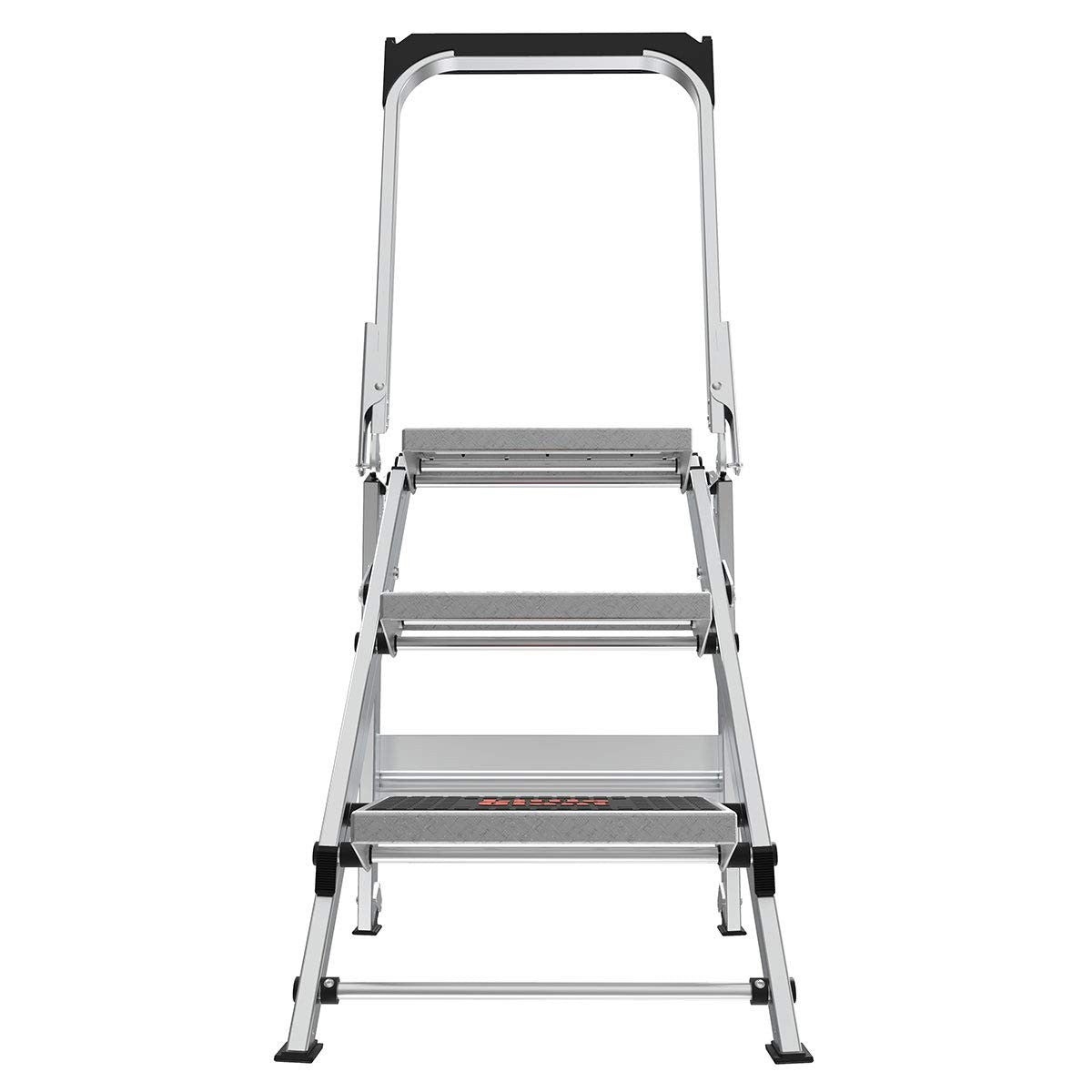 Little Giant Safety Step 3-step aluminum ladder with 3ft height, Type 1A, rated for 300 lbs, showing the sturdy step stool.