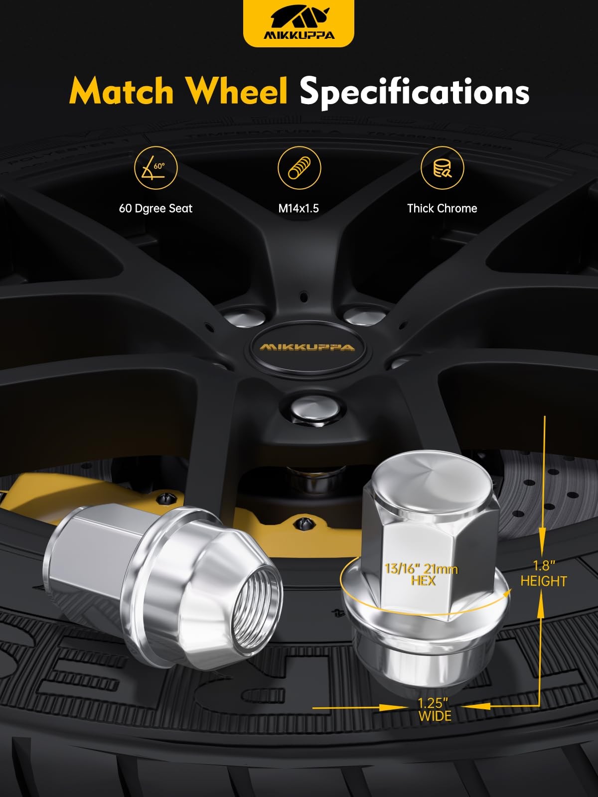 Mikkupa chrome M14x1.5 F150 lug nuts, OEM style replacement, set of 24 for Ford F150 trucks 2015-2024.