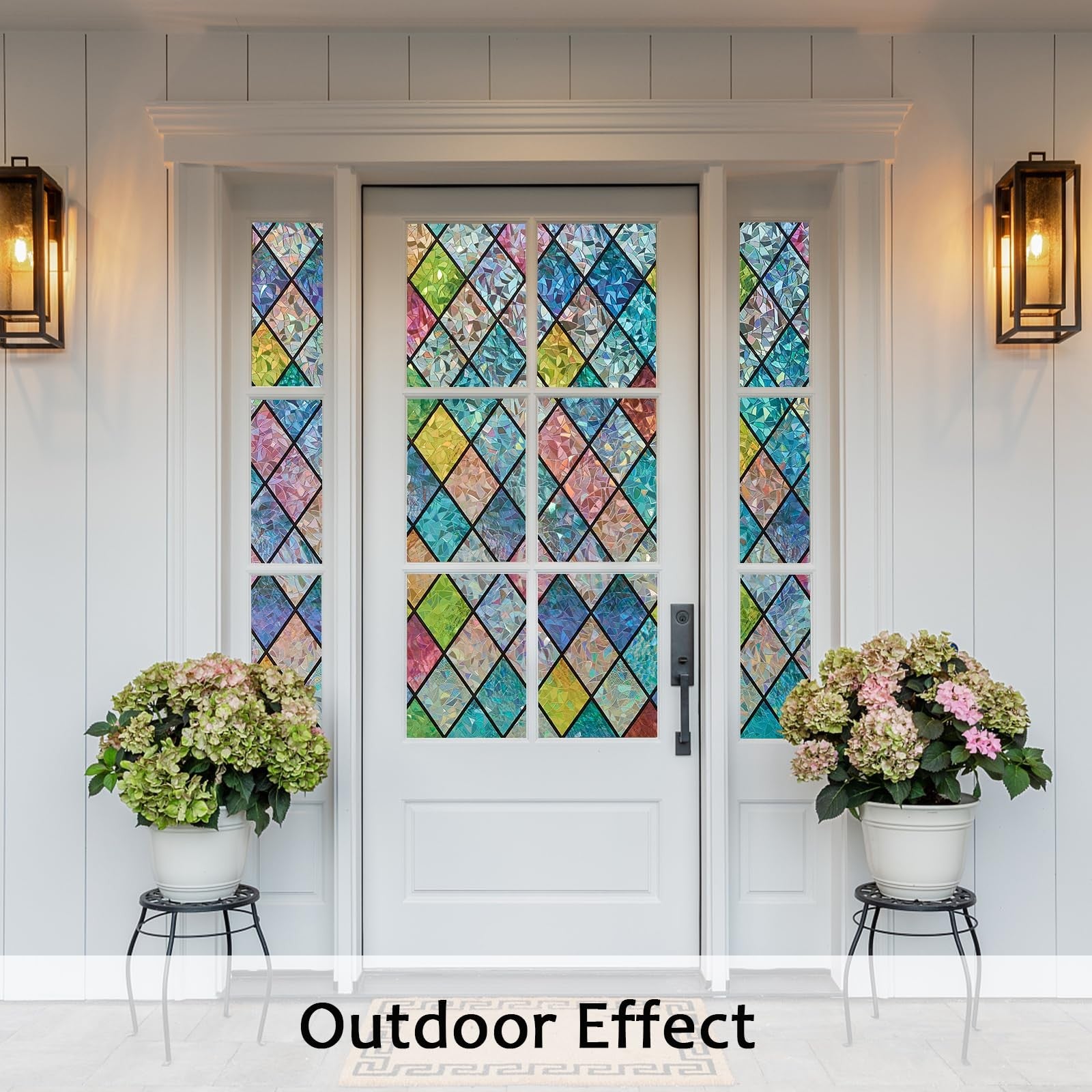 Bectosy stained glass window privacy film with decorative floral pattern, static cling design for enhancing privacy and style.