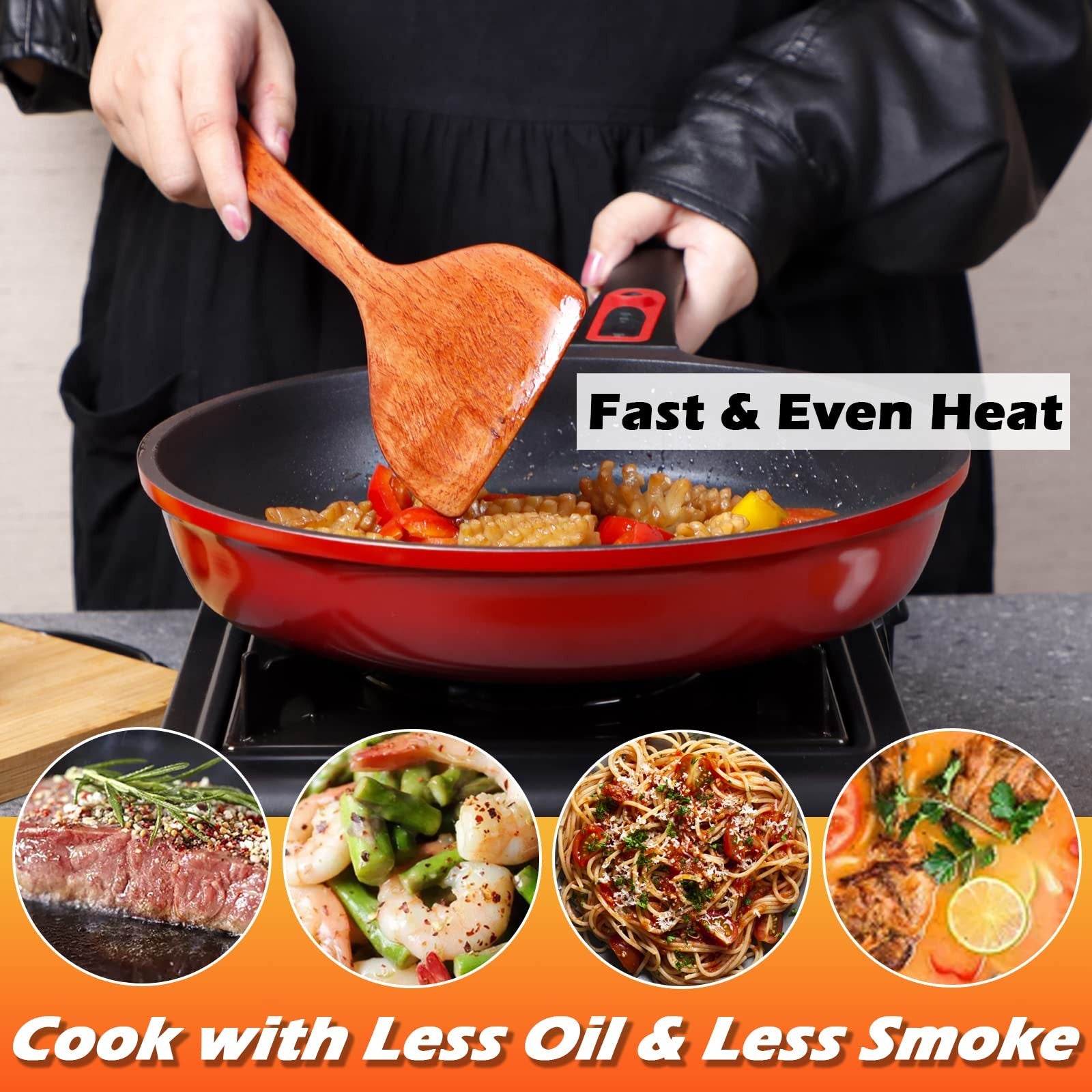 DIIG 11.5-inch nonstick cast aluminum frying pan with silicone lid, oven-safe skillet for versatile cooking.