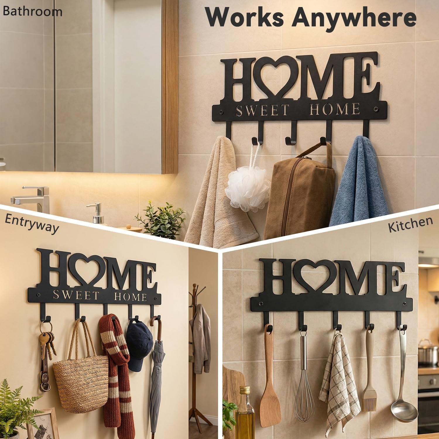 WIPHANY metal entryway wall key holder with five hooks for organizing keys and small accessories on a wall mount.