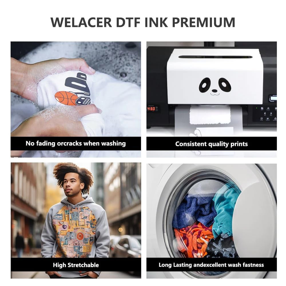 Procoloredfun DTF ink 250ml transfer film ink for direct to film printing, unbranded, shown in a clear bottle with label.