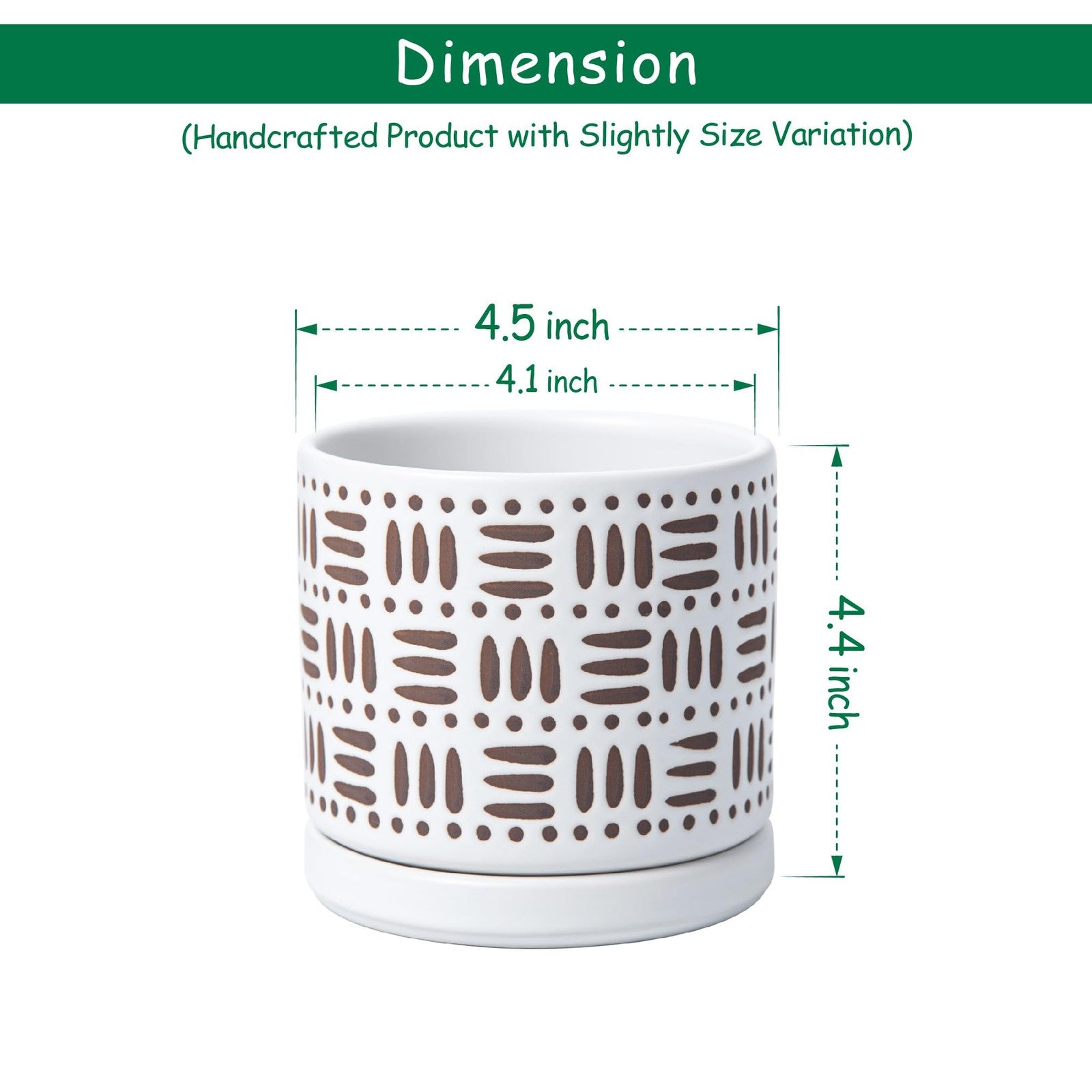 D'vine Dev set of 2 ceramic planter pots with drainage holes and saucers, 4.5 inches, suitable for indoor plants or succulents.