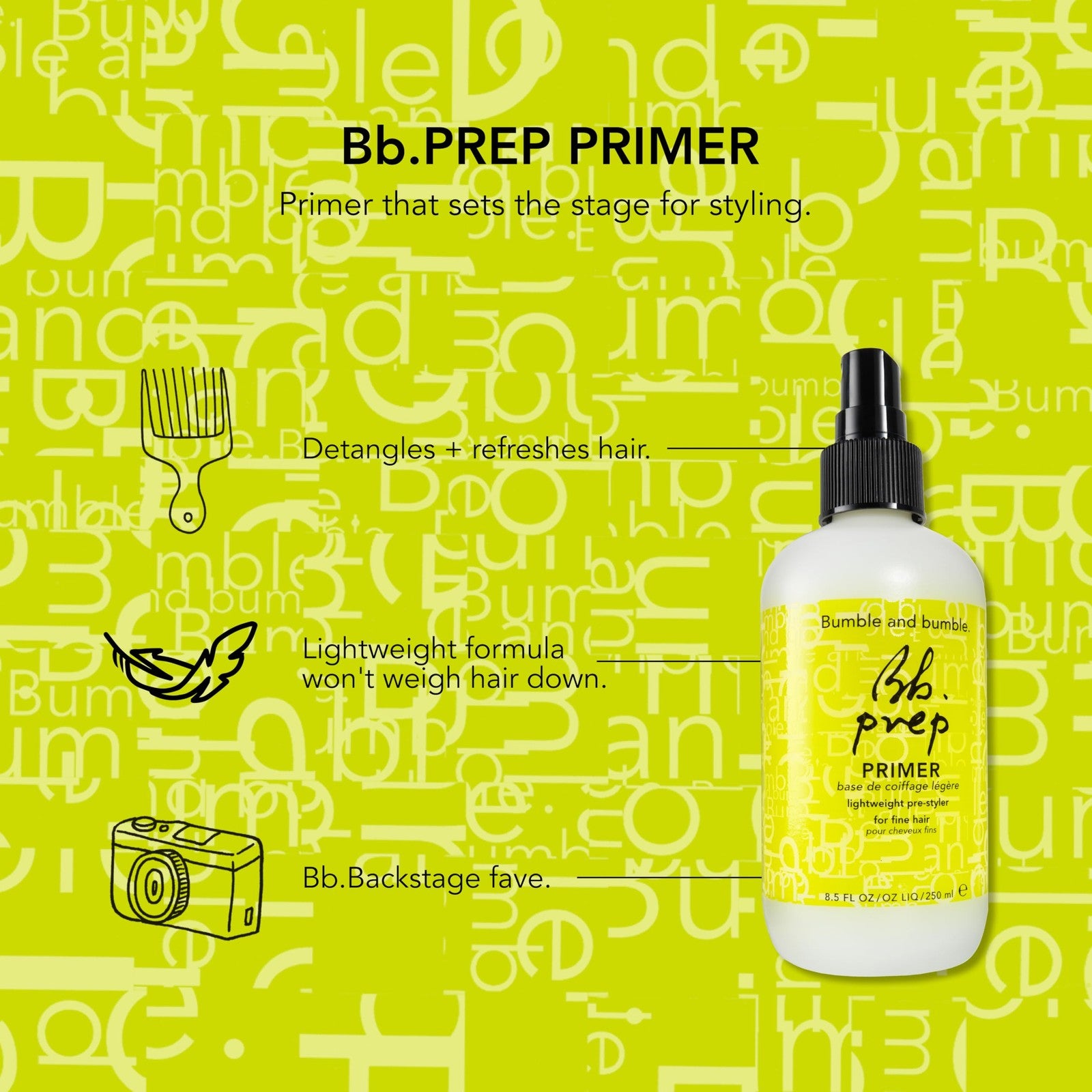 Bumble and bumble Prep Detangling Hair Primer for curly hair, lightweight pre-styler with a spray bottle and textured hair.