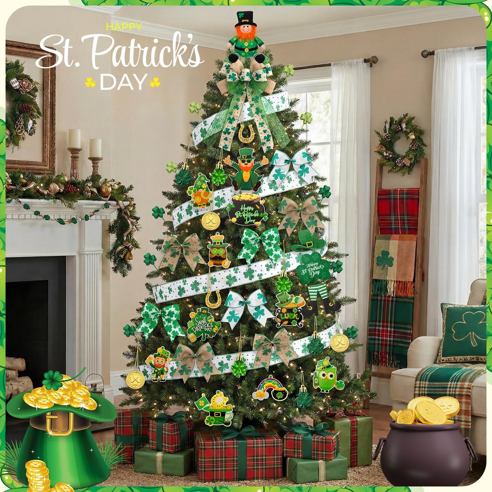 Halfchet 43-piece St. Patrick's Day tree ornaments set featuring hanging decorations with Irish-themed designs.