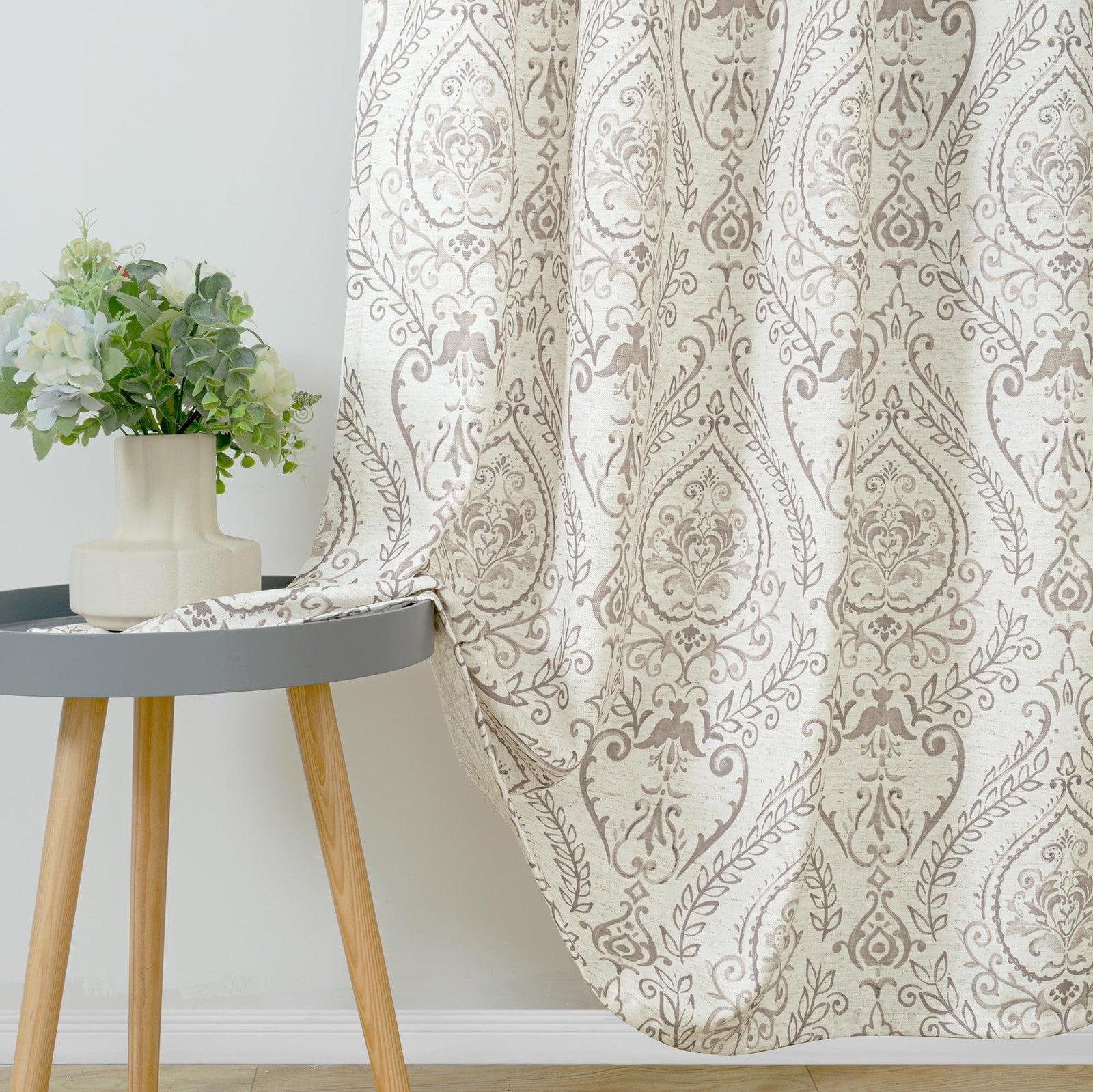 LAMIT Linen Curtains with 54-inch length, two panels, light filtering fabric, ideal for living room decor.