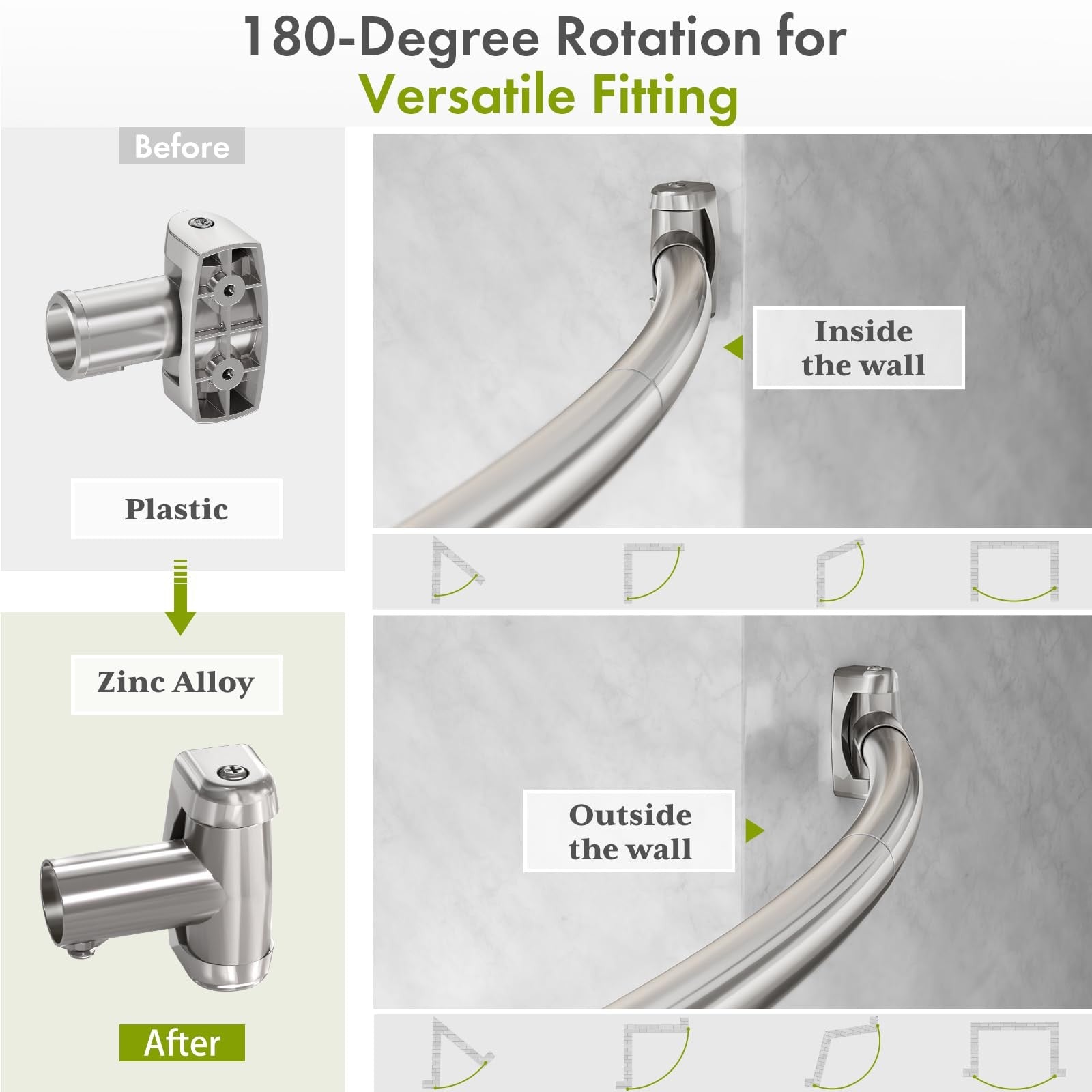 AmazerBath heavy-duty arched curved shower curtain rod extending 20-84 inches, sturdy metal construction for bathroom shower enclosure.