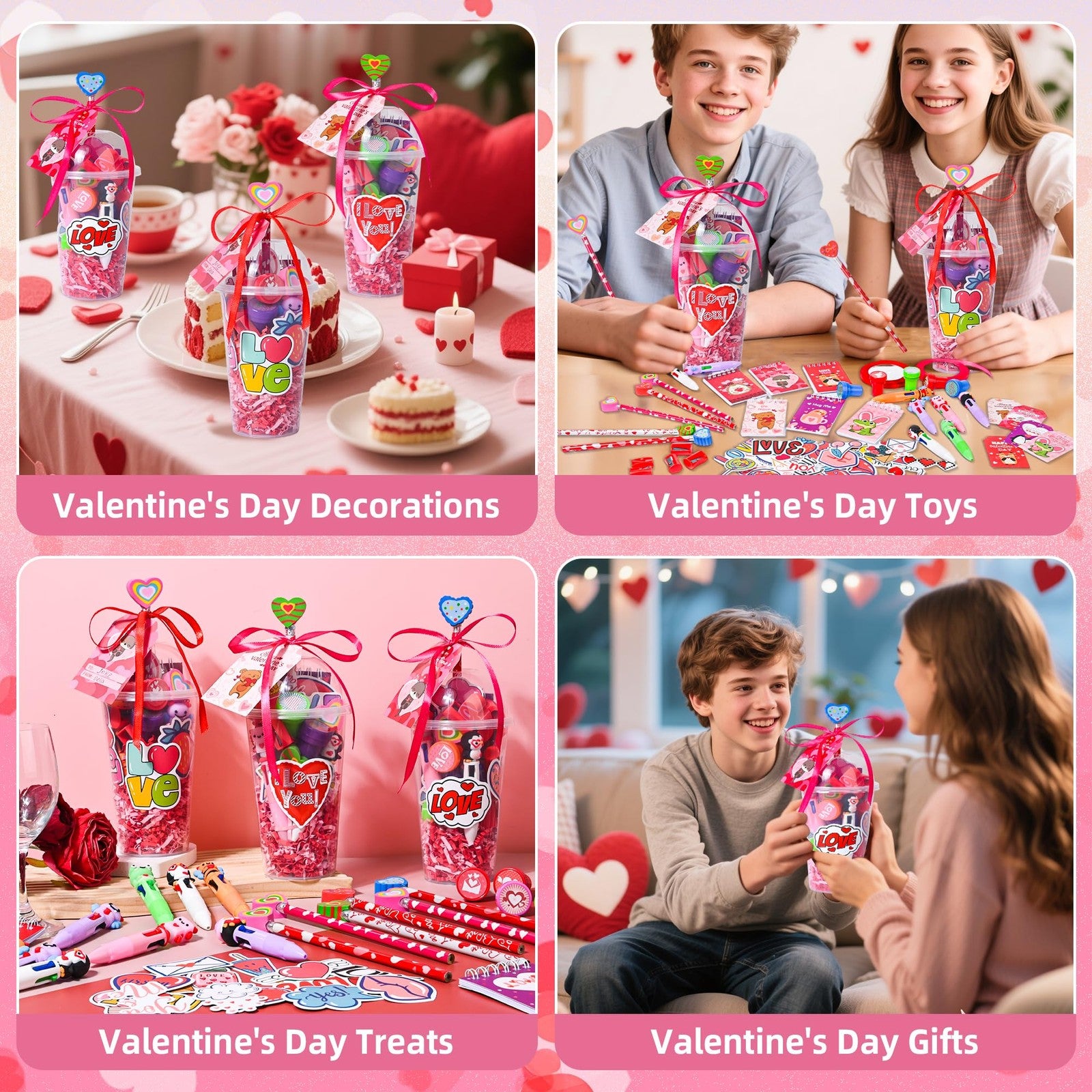 LiYiQ 247-piece Valentine's Day gift set with classroom return gifts, featuring assorted small toys and decorative items.
