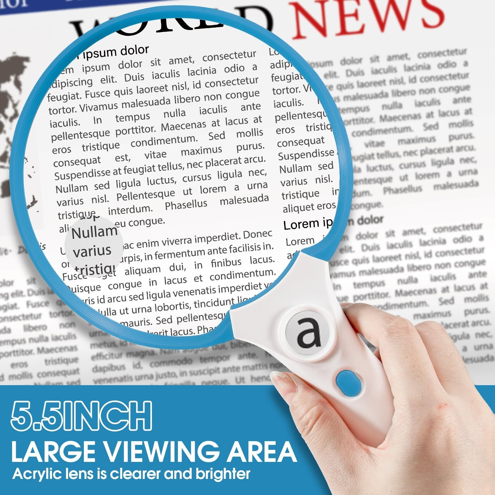 Large 5.5-inch handheld LED magnifying glass with light, ideal for reading and crafts, by Ebbnivs.