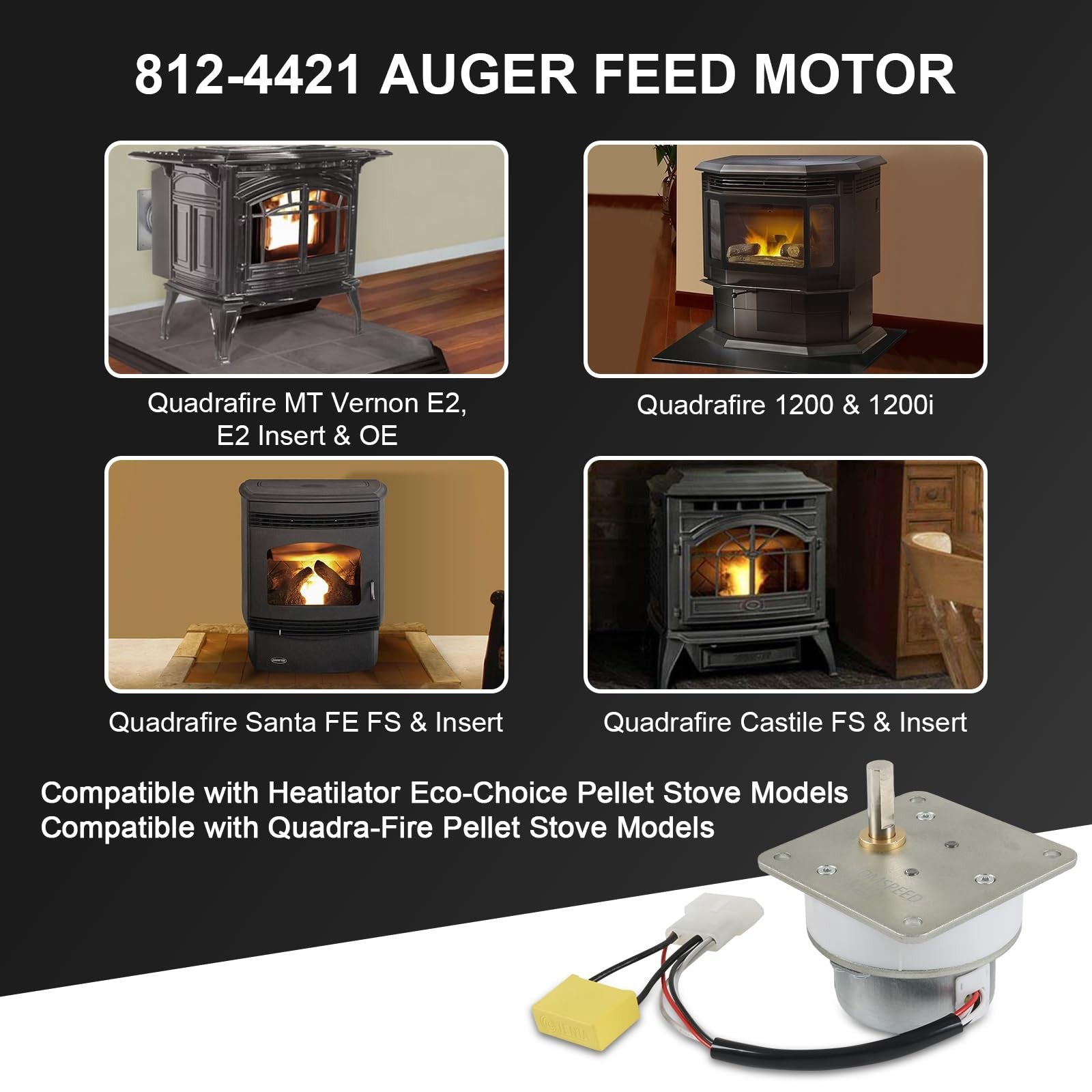 Ralzaoto 2.4RPM AC120V auger feed motor compatible with Quadra-Fire Part 812-442, showing the motor and wiring connections.