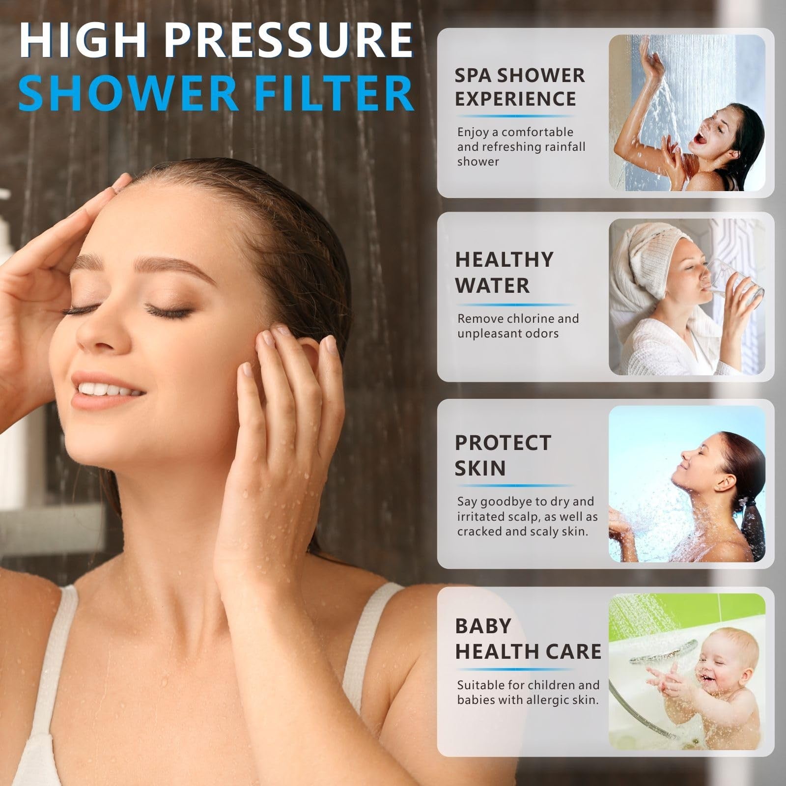 Voolan filtered shower head set with high pressure rain shower and handheld shower for a luxurious bathroom experience