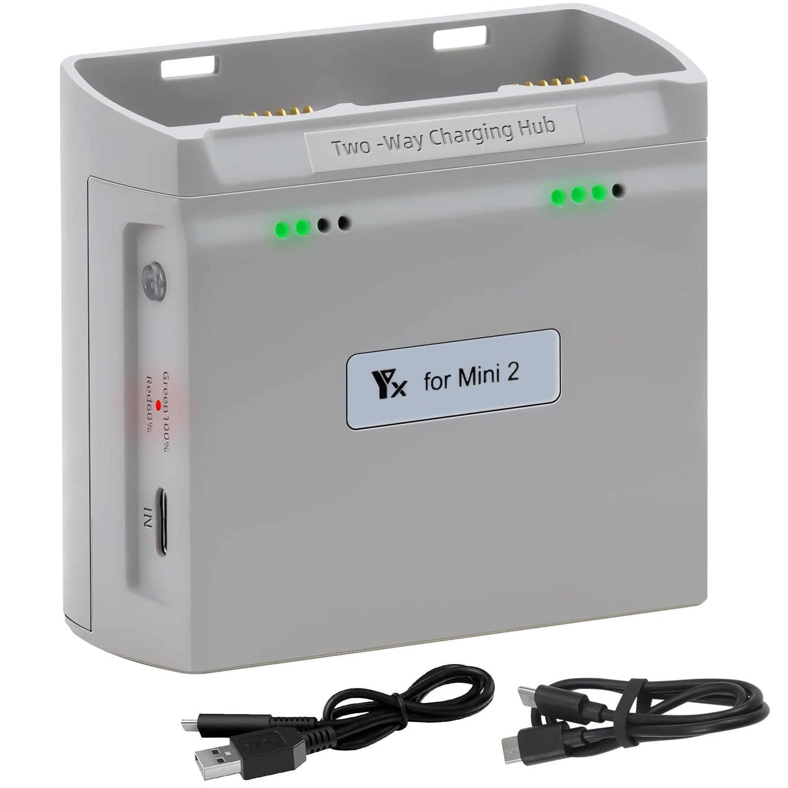 LYONGTECH multifunction parallel battery charger for DJI Mini 4K/2/2 SE drone, showing charging ports and LED indicators.
