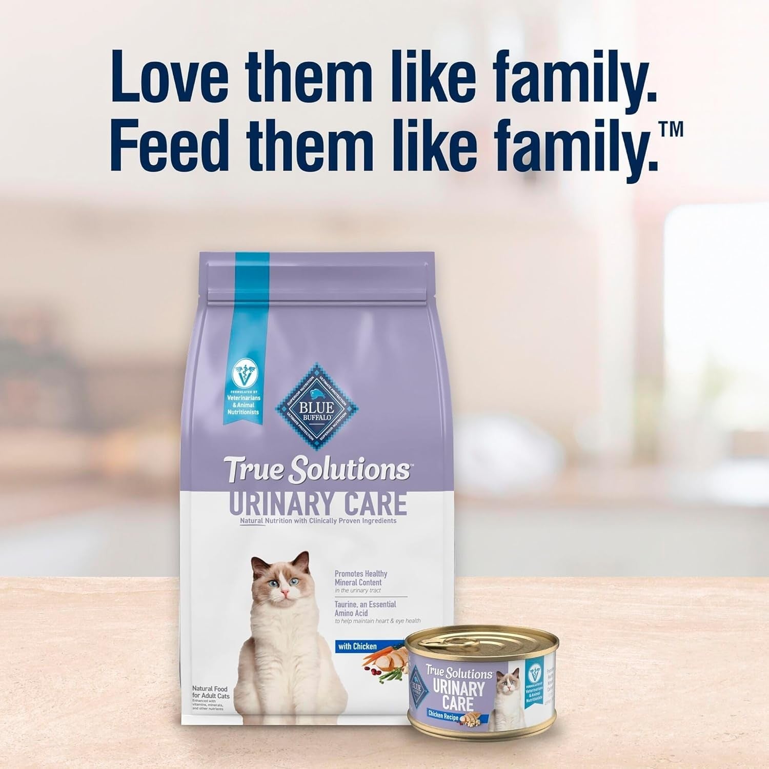 Blue Buffalo True Solutions Urinary Care wet cat food for adult cats, chicken flavor, in a can.