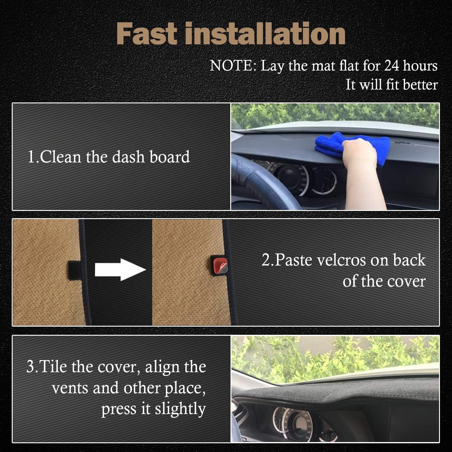 KEYOOG dash mat for Infiniti FX35, FX37, and QX70 models, black textured dashboard cover installed inside the vehicle.