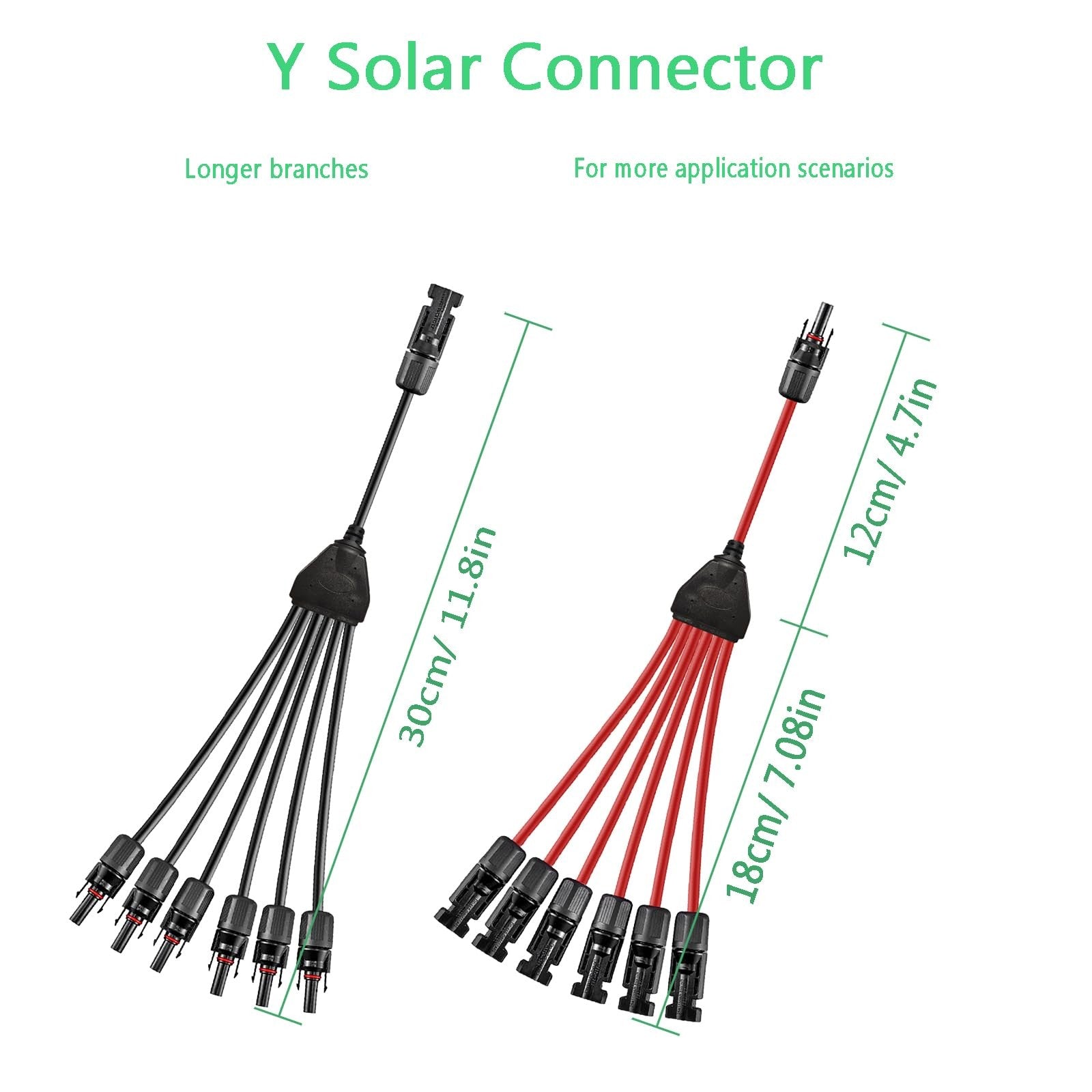 WOODGUILIN Y Solar Connector 1 to 6 Solar Y Branch Parallel Cable with male connectors, used for solar panel wiring.