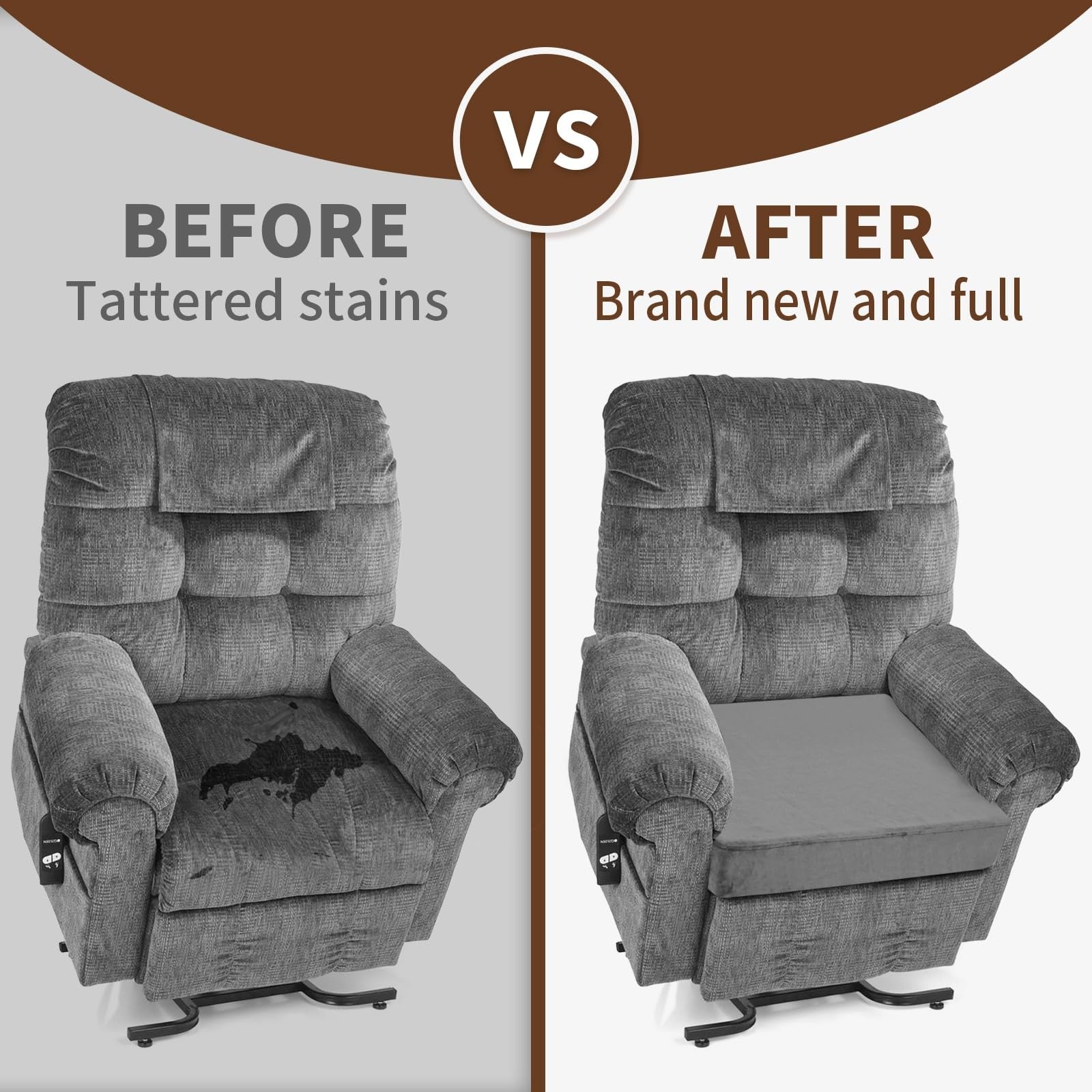 Black velvet SINOSSO 20x20x3-inch chair cushion for elderly recliner or armchair, with plush padding and supportive design