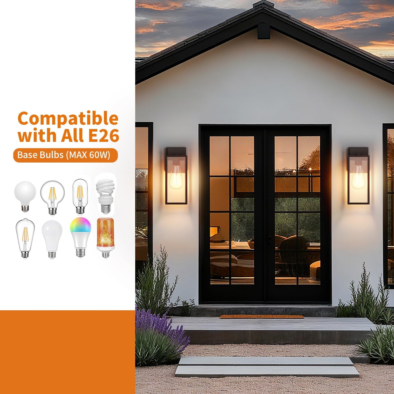 Black outdoor porch light fixture from Fnyuslet 15 series, large exterior wall-mounted lighting for front porch outdoor use.