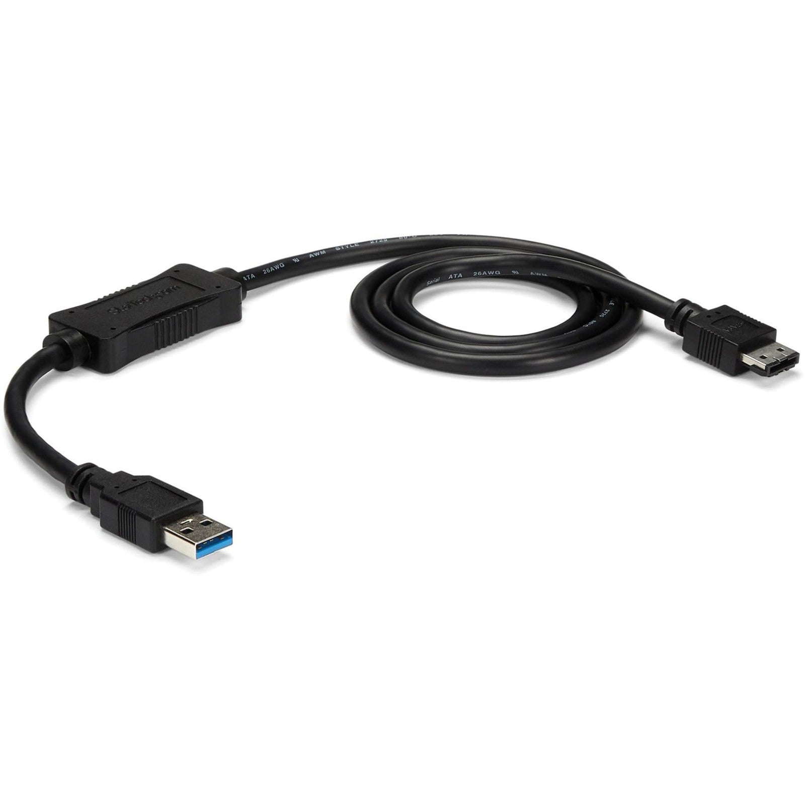 StarTech.com 3 ft USB 3.0 to eSATA adapter connecting a hard drive or SSD for high-speed data transfer and device compatibility.