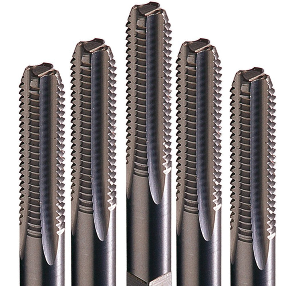 Champion industrial high-speed steel tap set with multiple taps for precise threading and metalworking applications.