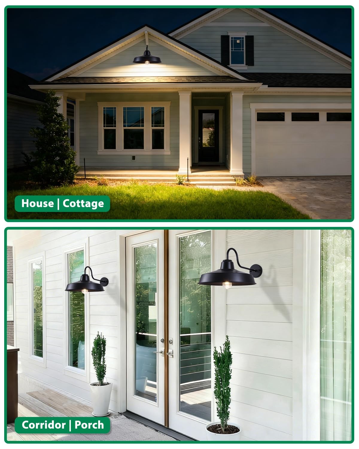 Large outdoor barn wall lights by Mloukuku, 16-inch farmhouse-style fixtures in a two-pack, suitable for rustic outdoor lighting.