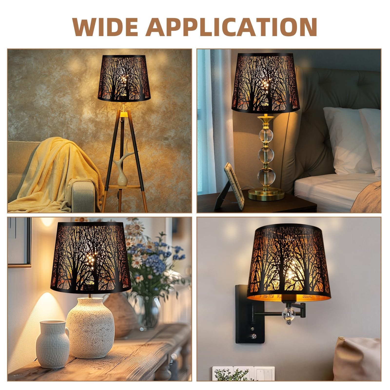 KOZEOTA metal drum lamp shades set of 2 with black finish, 7.9" top, 9.8" bottom, and 7.9" height, for ceiling or table lamps