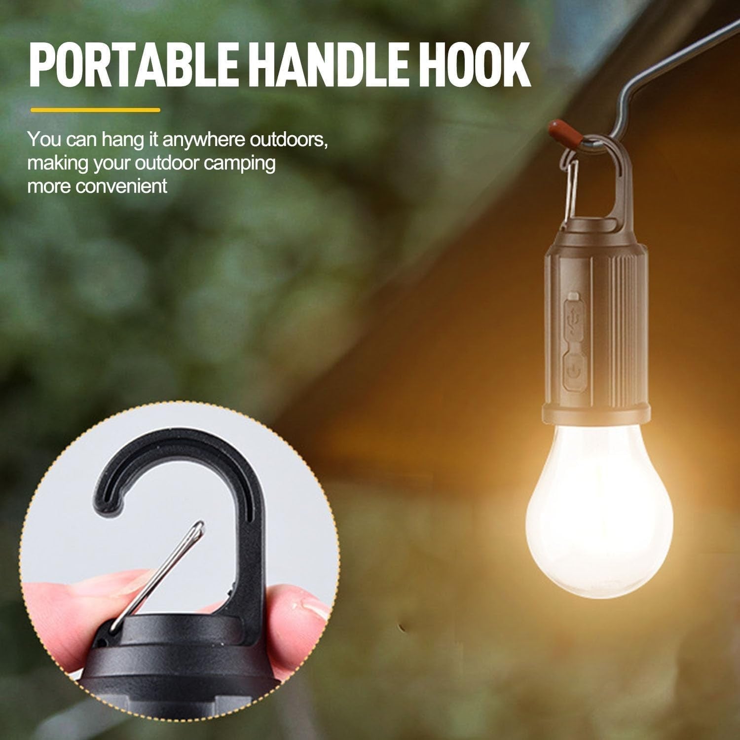 MODOAO LED Tent Lights 5-pack camping lanterns with USB rechargeable solar panels, suitable for outdoor camping and tents.