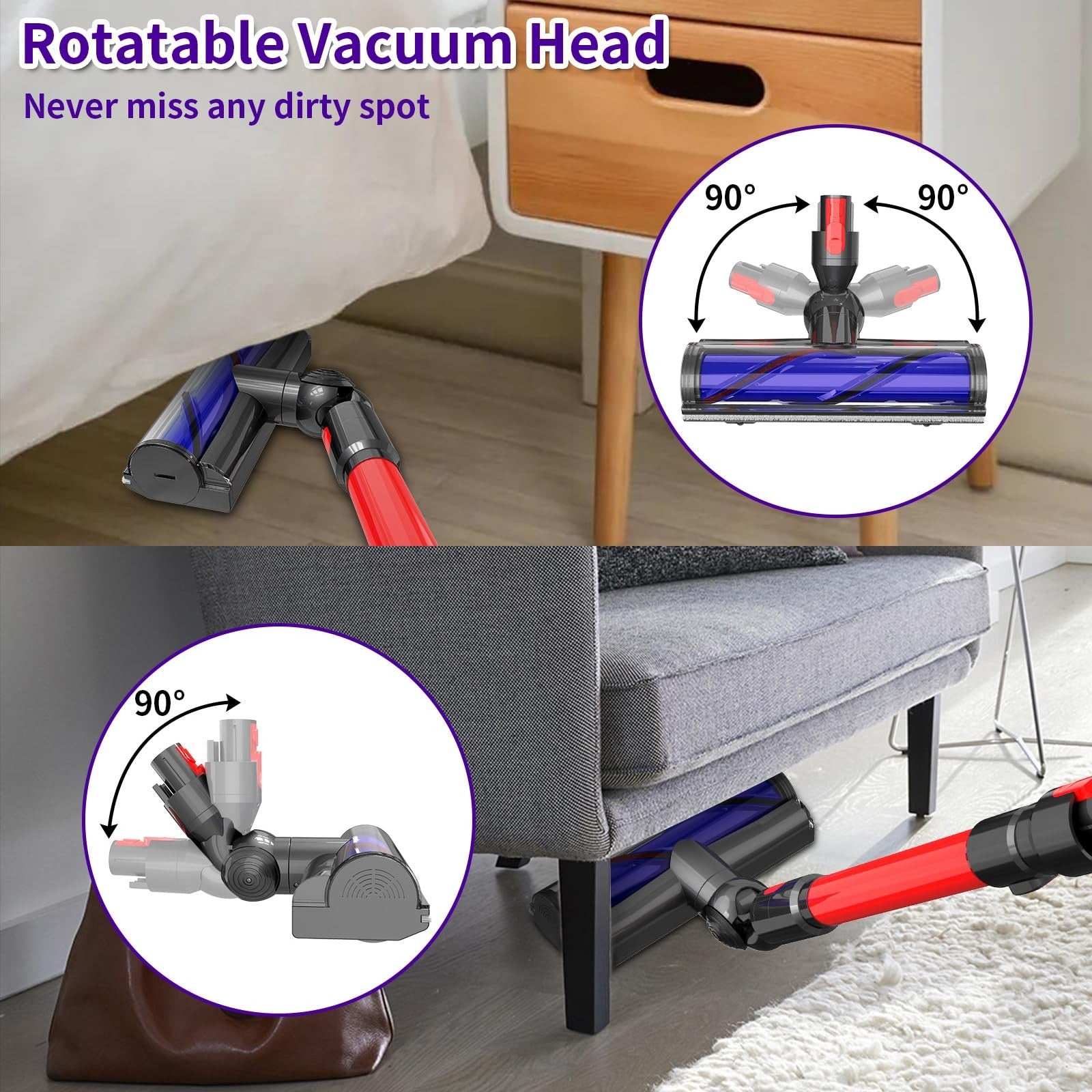 Azym upgrade quick-release vacuum direct drive head replacement for Dyson V7 V8 V10 vacuum cleaners, shown attached to the vacuum.