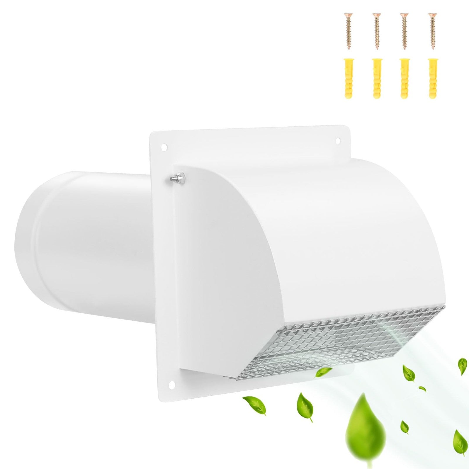 Steel hooded wall vent with screen, 4-inch arc-shaped ventilation vent from Sidasu installed on exterior wall.