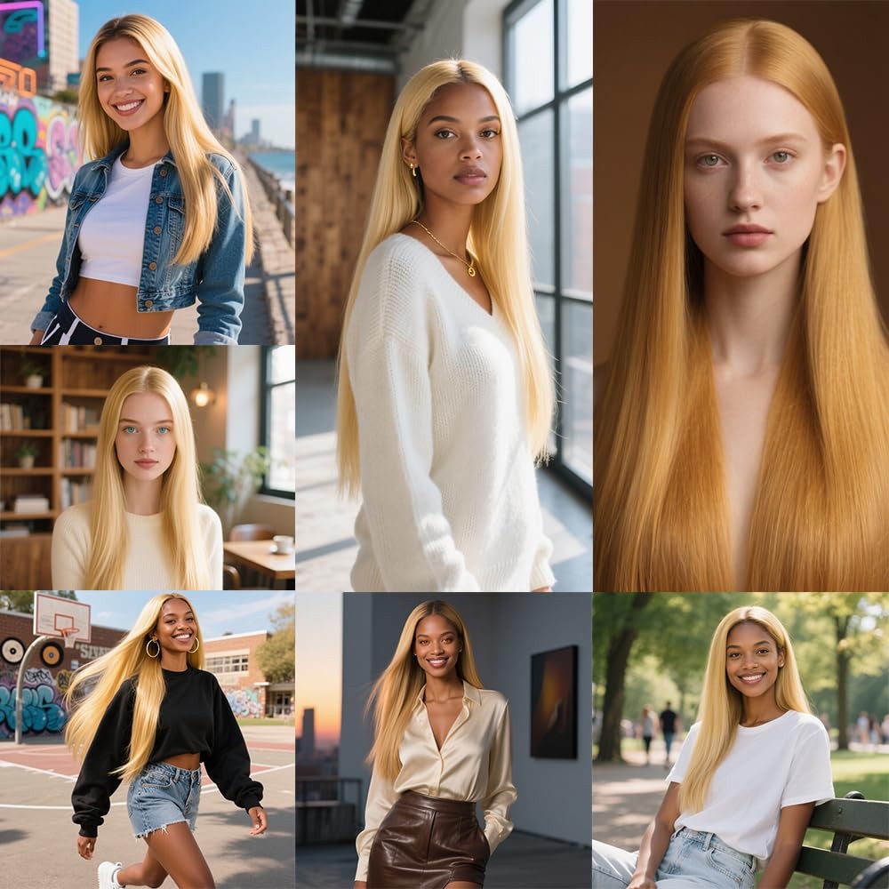 Biliisyff honey blonde human hair #27 straight bundles with double weft for weave styles, natural and smooth texture.