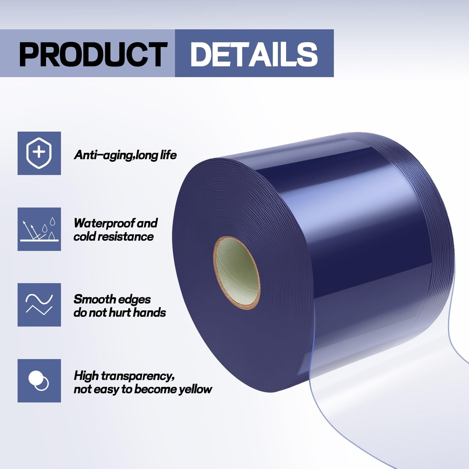 Moukeren plastic curtain strips roll, 125 ft x 8 in clear PVC strip curtain for industrial or commercial use