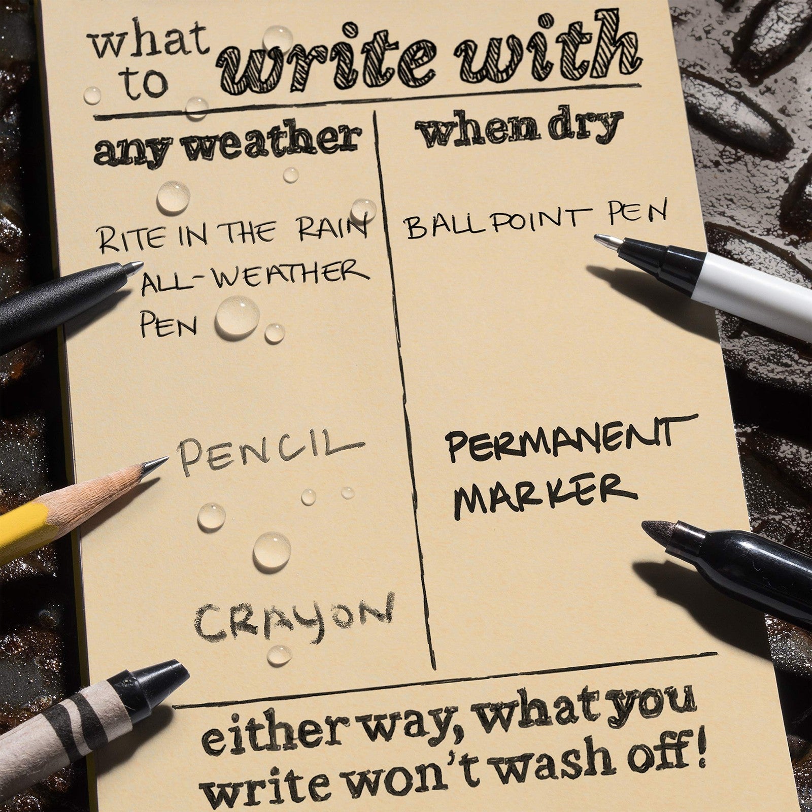 Rite in the Rain weatherproof 3x5 top spiral notebook kit with tan CORDURA cover and pen for outdoor writing.