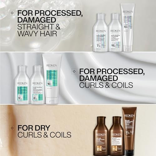Redken Acidic Bonding Curls Leave-In Treatment for curly and coily hair, featuring heat protection and nourishing formula.
